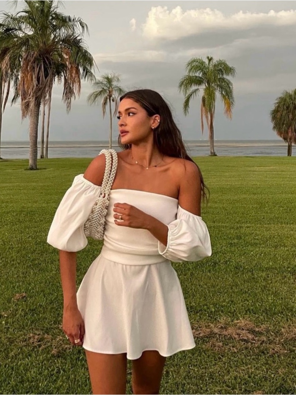 Zara Off-Shoulder White Mini Dress with Puff Sleeves